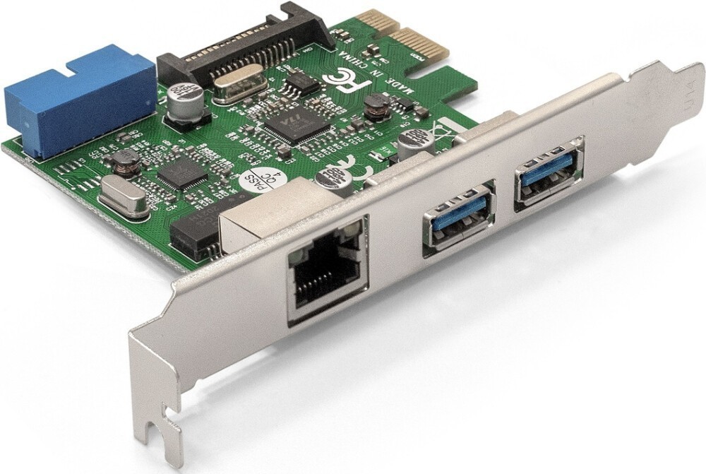 Плата расширения Exegate EXE-362 контроллер сетевой ExeGate EXE-362 (PCI-E 2.0, 2*ext+int USB3.0 + LAN UTP 1000Mbps, разъем доп.пит), тип и кол-во внешних портов: USB 3.0 x3, Gigabit Ethernet (RJ45) x1, 4-pin + SATA 15-pin, интерфейс: PCI Expresss Rev2.0
