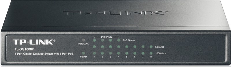 ���������� Tp-Link TL-SG1008P 8 ���������� ������ RJ45 + 4 ����� PoE, IEEE 802.3af, ������ PoE 53 ��, �������� ������
