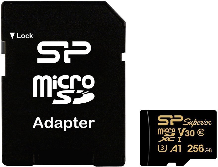 Карта памяти 256Gb MicroSD Silicon Power Golden Superior + SD адаптер карта памяти, microSDXC, 256 Гб, A1, V30, адаптер на SD SP256GBSTXDV3V1GSP