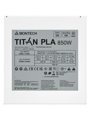 ���� ������� Montech TITAN PLA 850W / ATX 3.1, APFC, 80 PLUS Platinum, Japan caps, 135mm fan, full modular / TIX0124