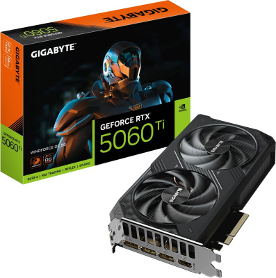 ���������� Gigabyte NVIDIA GeForce RTX 5060 TI Windforce GV-N506TWF2OC-8GD 8��, GDDR7, OC, Ret