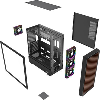 ������ HSPD F760-TGBK-ARGB, Midi-Tower, ��� ��, Black