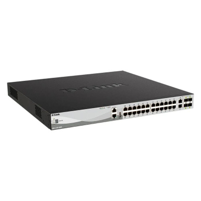 ���������� D-Link DGS-3130-30PS/B2A ����������� L3 ����������� ���������� � 24 ������� 10/100/1000Base-T, 2 ������� 10GBase-T � 4 ������� 10GBase-X SFP+ (24 ����� PoE 802.3af/at, PoE-������ 370 ��; 740 �� � DPS-700)