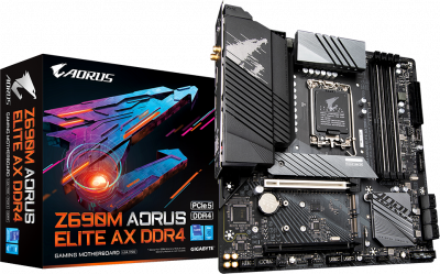   Gigabyte Z690M AORUS ELITE AX DDR4 Socket 1700, Intel Z690, 4xDDR4, PCI-E 5.0, 2500 /, Wi-Fi, Bluetooth, 4xUSB 3.2 Gen1, USB 3.2 Gen2, USB 3.2 Gen2x2 Type-C, HDMI, DisplayPort, , mATX