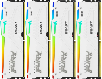 ������ �����������/ Kingston 64GB 5200MT/s DDR5 CL40 DIMM (Kit of 4) FURY Beast White RGB XMP