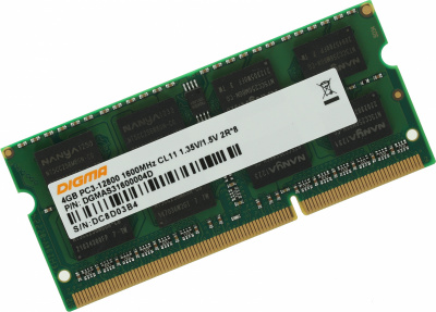  4Gb Digma DGMAS31600004D DDR3, 1600MHz, PC3-12800, CL11, SO-DIMM, 204-pin, 1.5 , dual rank, RTL
