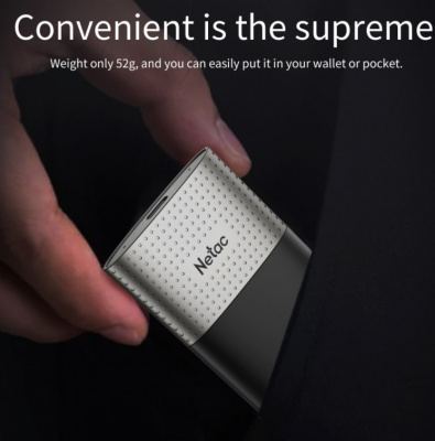 SSD External Netac 500Gb Z9 NT01Z9-500G-32BK (USB3.2, up to 550/480MBs, 90�47.5�11.5mm, Aluminium+Plastic)