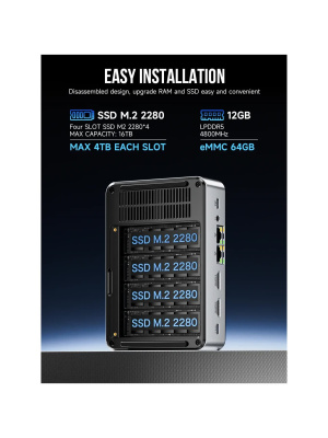 ����-�� GMKtec NucBox G9, Intel N150/12 �� LPDDR5/576 �� SSD; eMMC/Intel UHD Graphics/Windows 11 Pro, ����������� (G9/N150/12+512GB)