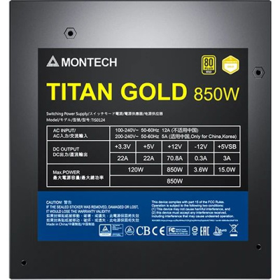 ���� ������� Montech TITAN GOLD 850W / ATX 3.0, APFC, 80 PLUS Gold, Half Bridge LLC, DC-DC, Japan caps, 135mm fan, full modular / TITAN GOLD 850W