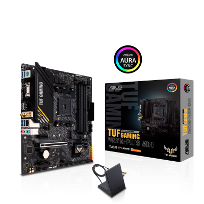 ����������� ����� ASUS TUF GAMING A520M-PLUS WIFI, Socket AM4, A520, 4*DDR4, D-Sub+DVI+HDMI, SATA3 + RAID, Audio, Gb LAN, USB 3.2*7, USB 2.0*5, COM*1 header (w/o cable), mATX
