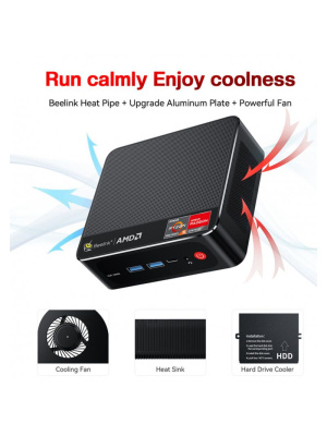����-�� Beelink SER5, AMD Ryzen 5 5500U/16 �� DDR4/500 �� SSD/AMD Radeon Graphics/��� ��, ������ (BL/SER5/5500U/16G/500G/2,5G*1/Black)
