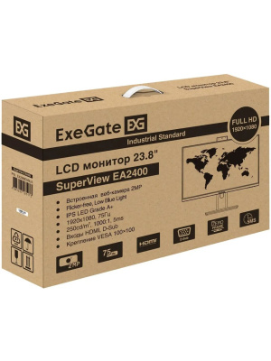 ������� ExeGate 23.8" SuperView EA2400 {IPS 1920x1080 75Hz 5ms 16:9 250cd 1000:1 178/178 D-Sub HDMI webcam} [EX298878RUS]