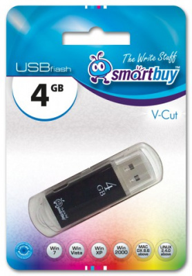   4Gb USB Drive <USB2.0> Smartbuy V-Cut Black (SB4GBVC-K)
