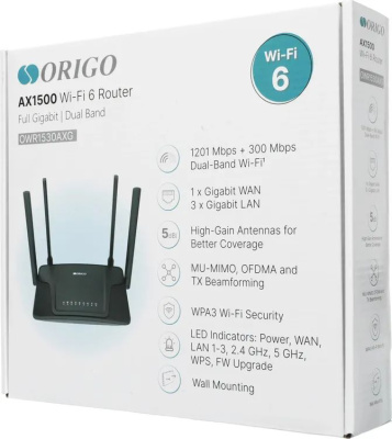 Wi-Fi ������ Origo OWR1530AXG, Wi-Fi 6, AX1500, 2.4/5���, 3 LAN, ������ (OWR1530AXG/A1A)