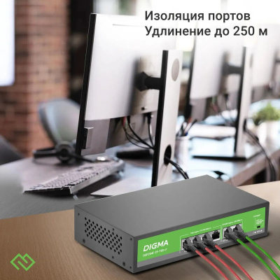 ���������� Digma DSP204F-2F-T80 DSP204F-2F-T80 V1 (L2) 6x100����/� 4PoE 4PoE+ 80W �������������