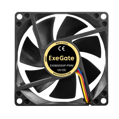 Exegate EX297045RUS ���������� 12� DC ExeGate EX08025S4P-PWM (80x80x25 ��, Sleeve bearing (��������� ����������), 4pin, PWM, 0-2300 RPM, 0-23dBA)