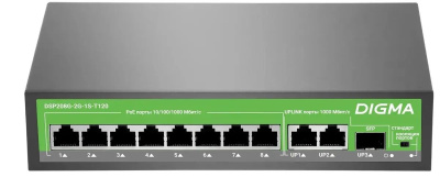 ���������� Digma DSP208G-2G-1S-T120 (L2) 10x1����/� 1SFP 8PoE 8PoE+ 120W �������������