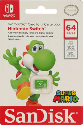 ����� ������ SanDisk 64GB Nintendo MicroSDXC UHS-I card for Nintendo Switch R:100MB/s,W:90MB/s. ����: �������