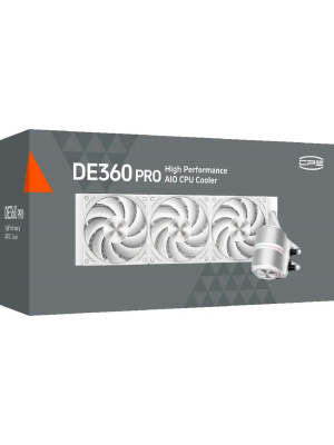 ������� ���������� PCCooler DE360 Pro WH (300W, 360mm, White, ARGB Pump, Fans: 3x120mm, 86.73CFM, 32dBA, 2200RPM/ Pump height 57mm, 28dBA, 3200RPM, Rad thickness 27mm/ S: 1851, 1700, 1200, 115X, AM5, AM4, AM3)