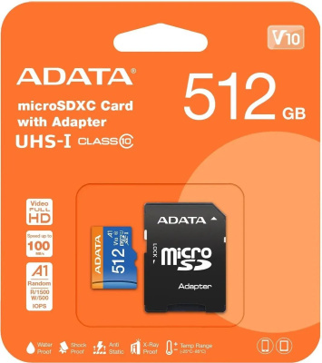 ���� ����� microSDXC 512GB A-Data AUSDX512GUICL10A1-RA1 Premier Pro + adapter