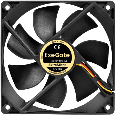 Exegate EX297054RUS ���������� 12� DC ExeGate ExtraSilent ES12025S3PM (120x120x25 ��, Sleeve bearing (��������� ����������), 3pin+Molex, 1350RPM, 23dBA)
