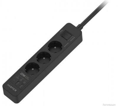    USB  Harper UCH-350 Black PD3.0 (3 .,1,5., 2xUSB+1xType-C , 4000W) (H00003196)